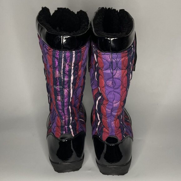 COACH Peggey W sz 8 B Plaid Purple Metallic Shearling Quilted Logo Boot Shoes - Picture 5 of 14